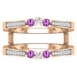 Round Amethyst and White Diamond Enhancer Double Wrap Guard Anniversary Band Ring for Women in 18K Rose Gold (White Diamond: 0.33 CT Color I-J Clarity I1-I2)
