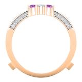 Round Amethyst and White Diamond Enhancer Double Wrap Guard Anniversary Band Ring for Women in 18K Rose Gold (White Diamond: 0.33 CT Color I-J Clarity I1-I2)