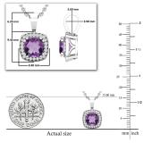 6mm Cushion Amethyst & 0.10 CT Round White Diamond Dainty Halo Pendant with 18 inch Silver Chain for Women in 925 Sterling Silver