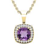 6mm Cushion Amethyst & 0.10 CT Round White Diamond Dainty Halo Pendant with 18 inch Gold Chain for Women in 10K Yellow Gold