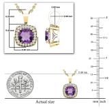 6mm Cushion Amethyst & 0.10 CT Round White Diamond Dainty Halo Pendant with 18 inch Gold Chain for Women in 10K Yellow Gold