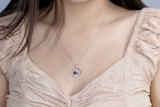 5.50mm Center Round Amethyst with Accent White Diamond Double Heart Two Tone Pendant with 18 inch Gold Chain for Women in 10K White Gold