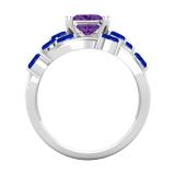 6mm Princess Amethyst and Marquise Blue Sapphire Criss Cross Ring with Matching Band for Women in 10K White Gold