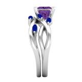 6mm Princess Amethyst and Marquise Blue Sapphire Criss Cross Ring with Matching Band for Women in 10K White Gold