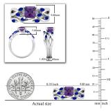 6mm Princess Amethyst and Marquise Blue Sapphire Criss Cross Ring with Matching Band for Women in 10K White Gold