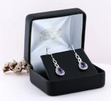 7x5mm Pear Shape Amethyst & Round White Diamond Classic Halo Swirl Style Lever Back Dangle Earrings for Women in 10K White Gold