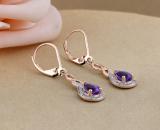 7x5mm Pear Shape Amethyst & Round White Diamond Classic Halo Swirl Style Lever Back Dangle Earrings for Women in 18K Rose Gold