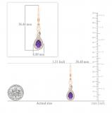 7x5mm Pear Shape Amethyst & Round White Diamond Classic Halo Swirl Style Lever Back Dangle Earrings for Women in 18K Rose Gold