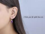 9x7mm Each Cushion Amethyst & Round White Diamond J-Shape Dangle Drop Earrings for Her in 10K White Gold in Screw Back