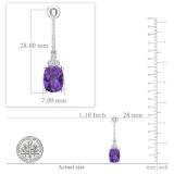 9x7mm Each Cushion Amethyst & Round White Diamond J-Shape Dangle Drop Earrings for Her in 10K White Gold in Screw Back