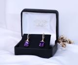 9x7mm Each Cushion Amethyst & Round White Diamond J-Shape Dangle Drop Earrings for Her in 18K Rose Gold in Push Back