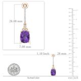 9x7mm Each Cushion Amethyst & Round White Diamond J-Shape Dangle Drop Earrings for Her in 18K Rose Gold in Push Back