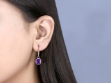 9x7mm Rectangular Cushion Amethyst Twisted Rope Edge Dangle Drop Lever Back Earrings for Her in 18K Rose Gold
