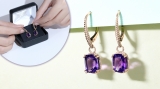 9x7mm Rectangular Cushion Amethyst Twisted Rope Edge Dangle Drop Lever Back Earrings for Her in 18K Rose Gold