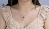 4mm Round Natural Amethyst Solitaire Twisted Criss Cross Crucifix Pendant with 18 inch Silver Chain for Women in 925 Sterling Silver