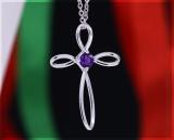 4mm Round Natural Amethyst Solitaire Twisted Criss Cross Crucifix Pendant with 18 inch Silver Chain for Women in 925 Sterling Silver