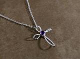 4mm Round Natural Amethyst Solitaire Twisted Criss Cross Crucifix Pendant with 18 inch Silver Chain for Women in 925 Sterling Silver