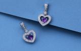 4.5mm Round Amethyst & White Diamond Filigree Groove Sides Heart Shape Milgrain Edged Drop Stud Earrings for Women in 925 Sterling Silver in Push Back