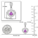 4.5mm Round Amethyst & White Diamond Filigree Groove Sides Heart Shape Milgrain Edged Drop Stud Earrings for Women in 925 Sterling Silver in Screw Back