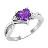 6mm Heart Shape Amethyst & Accent Round White Diamond Twisted Shank Promise Ring for Women in 18K White Gold