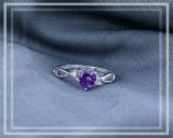 6mm Heart Shape Amethyst & Accent Round White Diamond Twisted Shank Promise Ring for Women in 18K White Gold