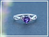 6mm Heart Shape Amethyst & Accent Round White Diamond Twisted Shank Promise Ring for Women in 18K White Gold