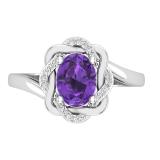 8X6mm Oval Amethyst & Round White Diamond Criss Cross & Entangled Engagement Ring for Women (Diamond 0.08 ctw, Color I-J, Clarity I2-I3) in 10K White Gold