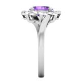 8X6mm Oval Amethyst & Round White Diamond Criss Cross & Entangled Engagement Ring for Women (Diamond 0.08 ctw, Color I-J, Clarity I2-I3) in 10K White Gold