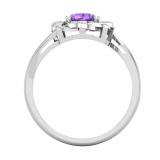 8X6mm Oval Amethyst & Round White Diamond Criss Cross & Entangled Engagement Ring for Women (Diamond 0.08 ctw, Color I-J, Clarity I2-I3) in 10K White Gold
