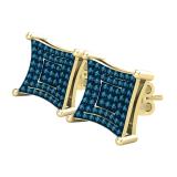 0.24 Carat Round Blue Diamond Composite Concave Square Stud Earrings for Women in 10K Yellow Gold in Push Back