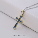 0.23 Carat (ctw) Round Blue Diamond Delicate Cross Pendant with 18 inch Silver Chain for Women in 925 Sterling Silver