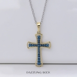 0.23 Carat (ctw) Round Blue Diamond Delicate Cross Pendant with 18 inch Silver Chain for Women in 925 Sterling Silver