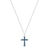 0.23 Carat (ctw) Round Blue Diamond Delicate Cross Pendant with 18 inch Gold Chain for Women in 10K White Gold