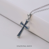0.23 Carat (ctw) Round Blue Diamond Delicate Cross Pendant with 18 inch Gold Chain for Women in 10K White Gold