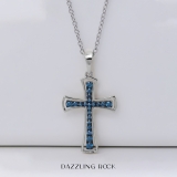 0.23 Carat (ctw) Round Blue Diamond Delicate Cross Pendant with 18 inch Gold Chain for Women in 10K White Gold