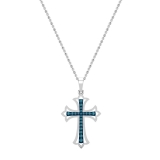 0.23 Carat Round Blue Diamond Flared Cross Pendant with 18 inch Gold Chain in 10K White Gold