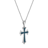 0.23 Carat Round Blue Diamond Flared Cross Pendant with 18 inch Gold Chain in 10K White Gold