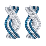 0.61 Carat Round Blue & White Diamond Intertwined Hoop Earrings for Women in 10K White Gold