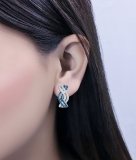 0.61 Carat Round Blue & White Diamond Intertwined Hoop Earrings for Women in 10K White Gold
