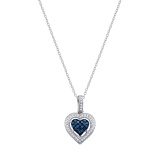 0.22 Carat (Cttw) Round Blue & White Diamond Halo Heart Miligrain Pendant Necklace with 18 inch Silver Chain for Women in 10K White Gold