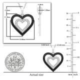 0.33 Carat Round Black & White Diamond Double Heart Pendant with 18 Inch Silver Chain for Women in 10K White Gold