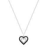 0.33 Carat Round Black & White Diamond Double Heart Pendant with 18 Inch Gold Chain for Women in 10K White Gold