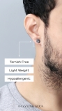 8mm Single piece Round Black Diamond Hip Hop Mens Stud Earring Black Plated Sterling Silver