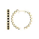 Round Black Diamond Curved Edge Inside-out Hinged Post Hoop Earrings for Her (1.08 ctw, Color Black, Clarity Opaque) in 14K Yellow Gold