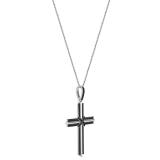 0.22 Carat (ctw) Round Black Diamond Gothic Unisex Cross Pendant with 18 inch Gold Chain in 10K White Gold