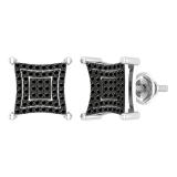 0.24 Carat Round Black Diamond Composite Concave Square Stud Earrings for Women in 10K White Gold in Screw Back