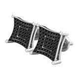 0.24 Carat Round Black Diamond Composite Concave Square Stud Earrings for Women in 10K White Gold in Screw Back