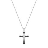 0.23 Carat (ctw) Round Black & White Diamond Cross Hip Hop Unisex Pendant with 18 inch Gold Chain in 10K White Gold