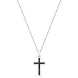 0.10 Carat (ctw) Round Black Diamond Divine Cross Pendant with 18 inch Gold Chain in 10K White Gold