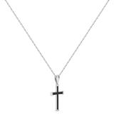 0.10 Carat (ctw) Round Black Diamond Divine Cross Pendant with 18 inch Gold Chain in 10K White Gold